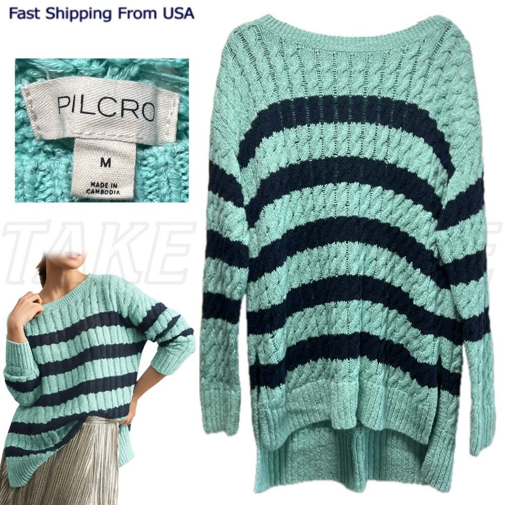 Pilcro Sweater Womens M Medium Longline Stitch Chunky Knit Striped Oversized
